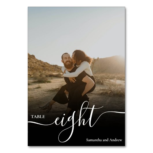 Zwart bekledingsscript naam foto's bruiloft kaart (Voorkant)