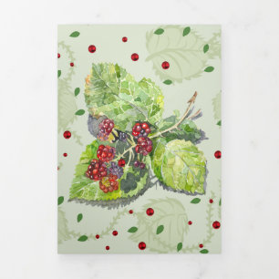 Zwart-Berry groene en rode Waterverf op papier Drieluik Kaart