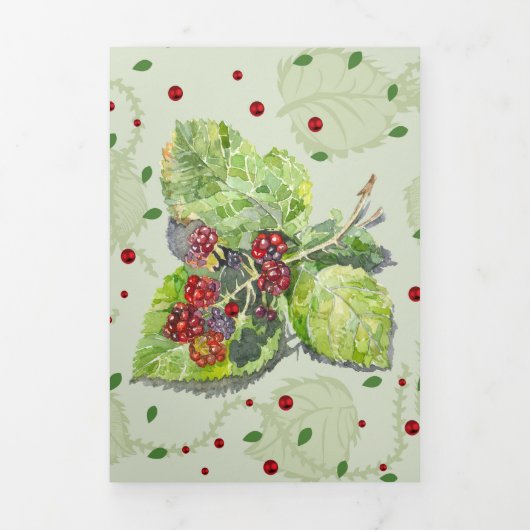 Zwart-Berry groene en rode Waterverf op papier Drieluik Kaart (Cover)