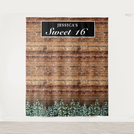 Zwart Besneeuwd Bos Sfeerachtergrond Zoete 16 Foto Wandkleed (Voorkant)