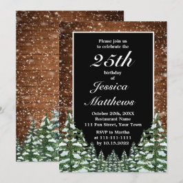 Zwart besneeuwd hout & bos aangepaste verjaardagsf kaart