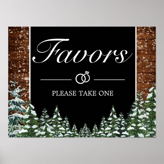 Zwart Besneeuwd Hout & Bos Bruiloft Favorieten Bor Poster (Voorkant)