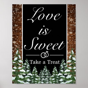 Zwart besneeuwd hout & bos bruiloft gunst teken poster
