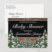 Zwart besneeuwd hout & bos dennen Baby shower Aankondigingskaart (Voorkant / Achterkant)