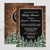 Zwart besneeuwd hout & bos dennen Baby shower Kaart (Voorkant / Achterkant)