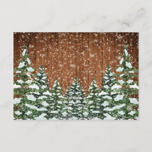 Zwart besneeuwd hout & bos dennen bruiloft details informatiekaartje (Achterkant)