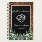 Zwart besneeuwd hout & bos dennen bruiloft planner (Voorkant)