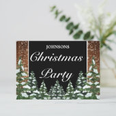 Zwart besneeuwd hout & bos dennen kerstfeest RSVP kaartje (Staand voorkant)