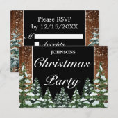 Zwart besneeuwd hout & bos dennen kerstfeest RSVP kaartje (Voorkant / Achterkant)