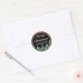 Zwart besneeuwd hout & bos dennen vrolijk kerstfee ronde sticker (Envelop)