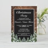 Zwart besneeuwd hout bos dennen vrolijk kerstfeest kaart (Staand voorkant)