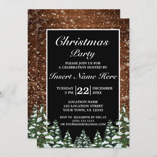 Zwart besneeuwd hout bos dennen vrolijk kerstfeest kaart (Voorkant / Achterkant)