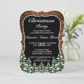 Zwart besneeuwd hout bos dennen vrolijk kerstfeest kaart (Staand voorkant)