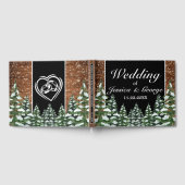 Zwart besneeuwd hout & bos dennenbruiloft gastenboek (Volledig)