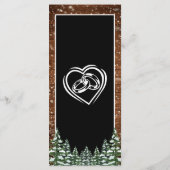 Zwart besneeuwd hout & bos dennenbruiloft menu (Achterkant)