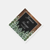 Zwart besneeuwd hout & bos dennenbruiloft servet (Hoek)