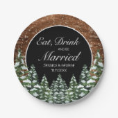Zwart besneeuwd hout bos eet Drink getrouwd bruilo Papieren Bordje (Voorkant)