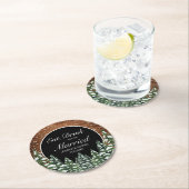 Zwart besneeuwd hout bos eet Drink getrouwd bruilo Ronde Kartonnen Onderzetter (Insitu)