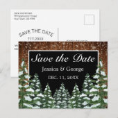 Zwart besneeuwd hout & bos land bruiloft aankondigingskaart (Voorkant / Achterkant)