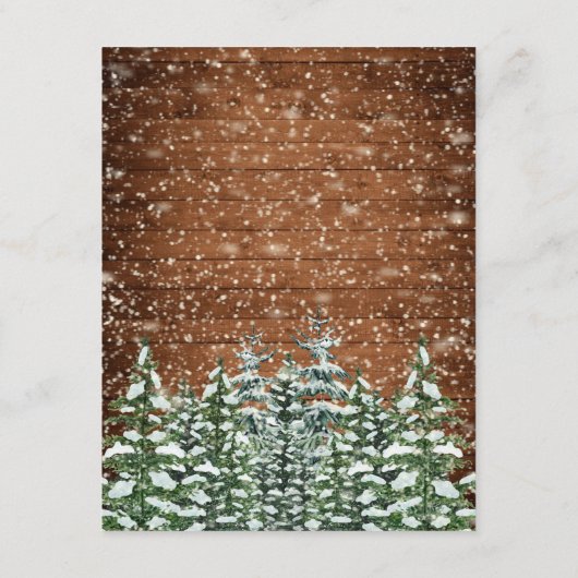 Zwart besneeuwd hout & bos land bruiloft details informatiekaartje (Achterkant)