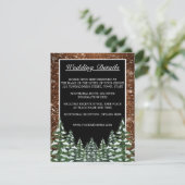 Zwart besneeuwd hout & bos land bruiloft details informatiekaartje (Staand voorkant)