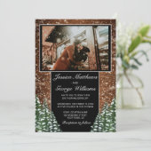 Zwart besneeuwd hout & bos land bruiloft foto kaart (Staand voorkant)