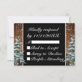 Zwart besneeuwd hout & bos land bruiloft RSVP kaartje (Achterkant)