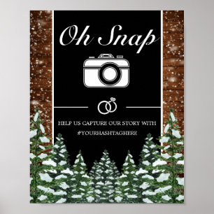 Zwart Besneeuwd Hout & Bos Oeps Huwelijksbord Poster