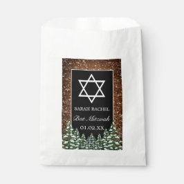 Zwart besneeuwd hout & bos Pine Bar Bat Mitzvah Bedankzakje