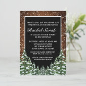 Zwart besneeuwd hout & bos Pine Bar Bat Mitzvah Kaart (Staand voorkant)