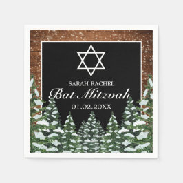 Zwart besneeuwd hout & bos Pine Bar Bat Mitzvah Servet
