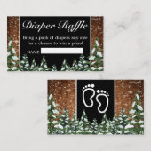 Zwart besneeuwd hout & bos Pine Luier Raffle Informatiekaartje (Voorkant / Achterkant)
