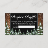 Zwart besneeuwd hout & bos Pine Luier Raffle Informatiekaartje (Voorkant)