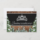 Zwart besneeuwd hout & bosden Tiara Qinceanera RSVP Kaartje (Voorkant)