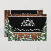 Zwart besneeuwd hout & bosden Tiara Qinceanera RSVP Kaartje (Voorkant / Achterkant)