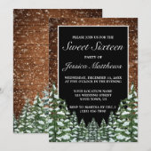 Zwart besneeuwd hout & bosden tiara zoet 16 kaart (Voorkant / Achterkant)