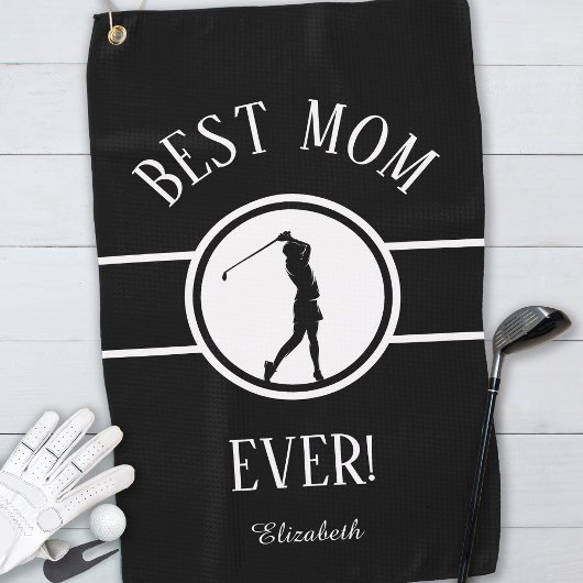 Zwart-beste mamma ooit Golfer Sportmonogram Womens Golfhanddoek