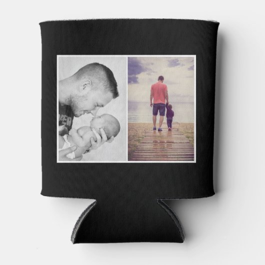 Zwart Beste Pap Ooit Vaderdag Fotocollage Blikjeskoeler (Voorkant)