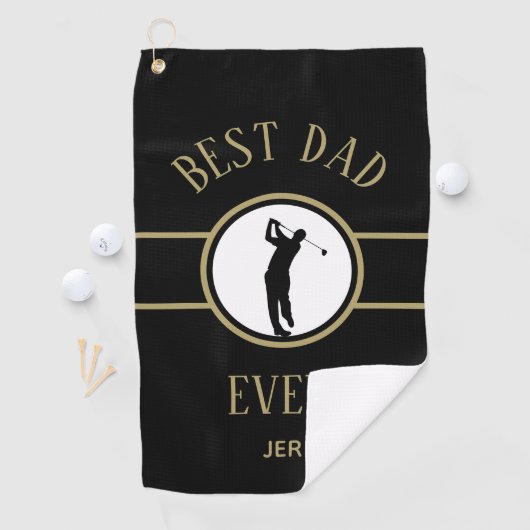 Zwart beste vader ooit Golfer Sportmonogram Gold Golfhanddoek (Insitu)