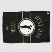 Zwart beste vader ooit Golfer Sportmonogram Gold Golfhanddoek (Horizontaal)