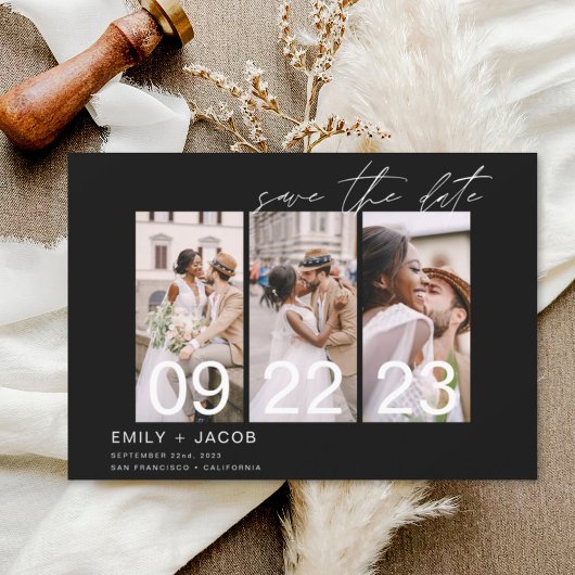 Zwart Bewaar de datum 3 Foto Elegant Save The Date