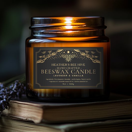 Zwart Bewerkbaar Witchy Tarot Honingbij Kaars Labe Rechthoekige Sticker