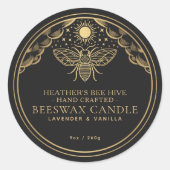 Zwart Bewerkbaar Witchy Tarot Honingbij Kaars Labe Ronde Sticker (Voorkant)