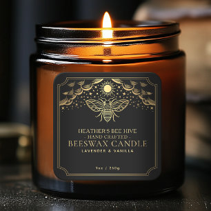 Zwart Bewerkbaar Witchy Tarot Honingbij Kaars Labe Vierkante Sticker