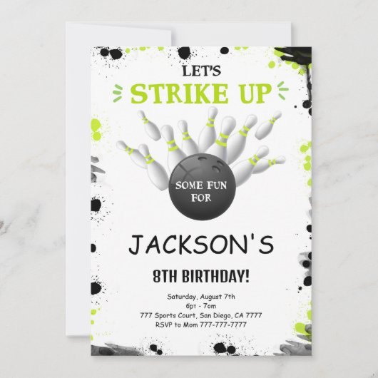 Zwart bewerkbare bowling uitnodiging (Voorkant)