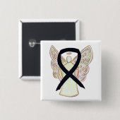 Zwart bewustzijn Ribbon Angel - aangepaste kunstsp Vierkante Button 5,1 Cm (Voorkant /achterkant)