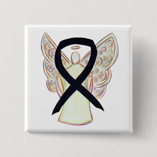 Zwart bewustzijn Ribbon Angel - aangepaste kunstsp Vierkante Button 5,1 Cm