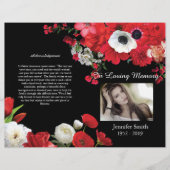 Zwart BiFold Red Flowers Funeral Programme Flyer (Voorkant)