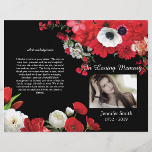 Zwart BiFold Red Flowers Funeral Programme Flyer