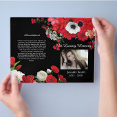 Zwart BiFold Red Flowers Funeral Programme Flyer (Hand)